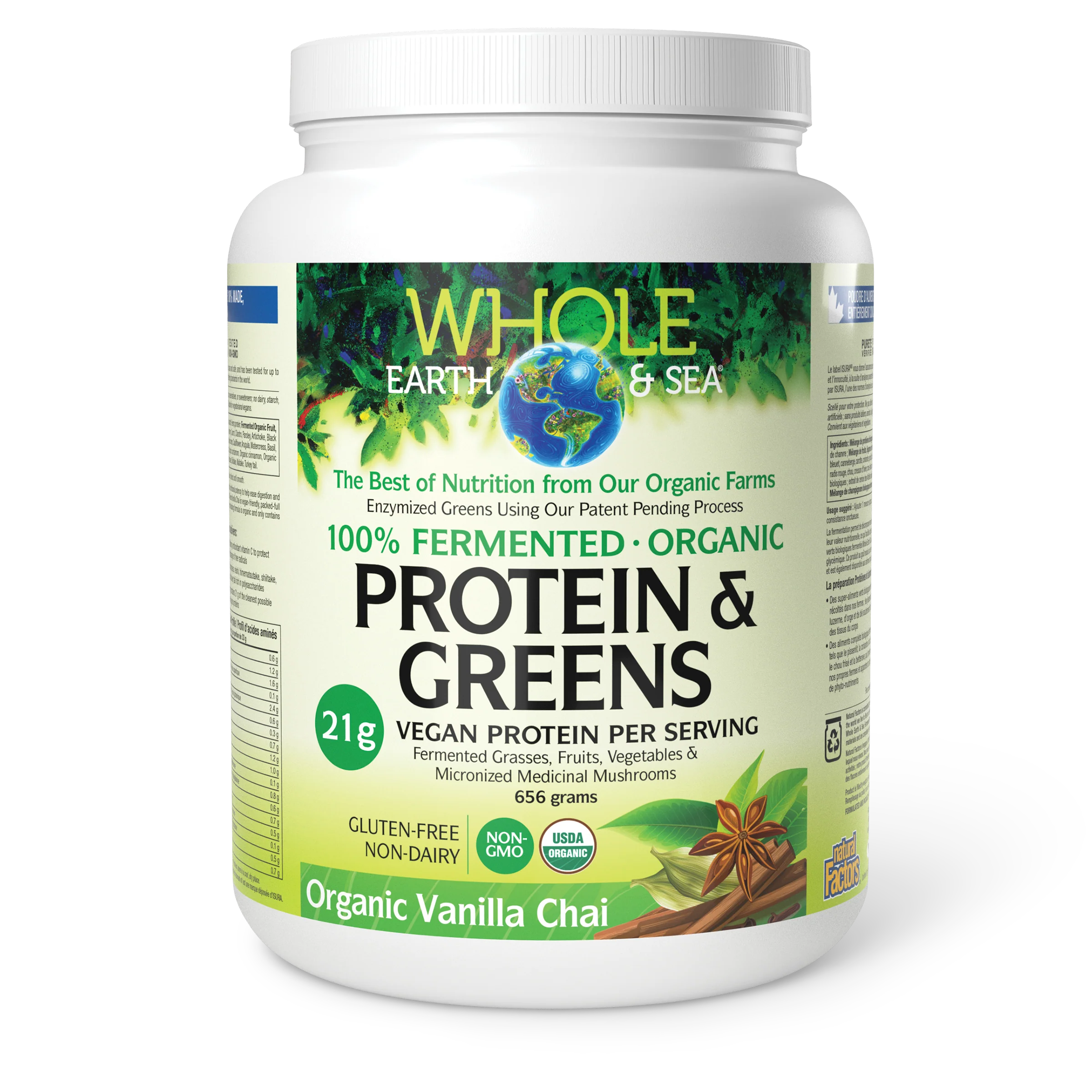 Natural Factors - Whole Earth & Sea Fermented Organic Protein & Greens - Organic Vanilla Chai